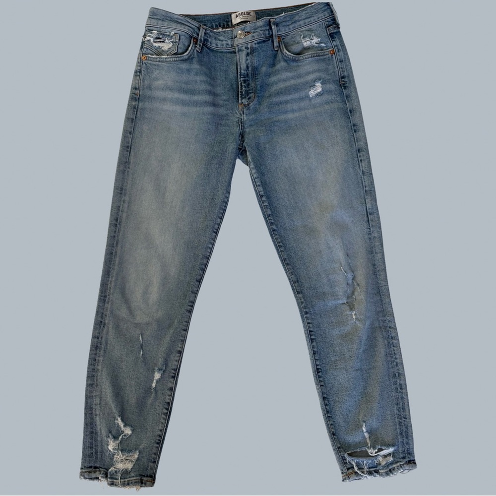 Agolde Light Blue Distressed Skinny Jeans Sophie Cropped Denim